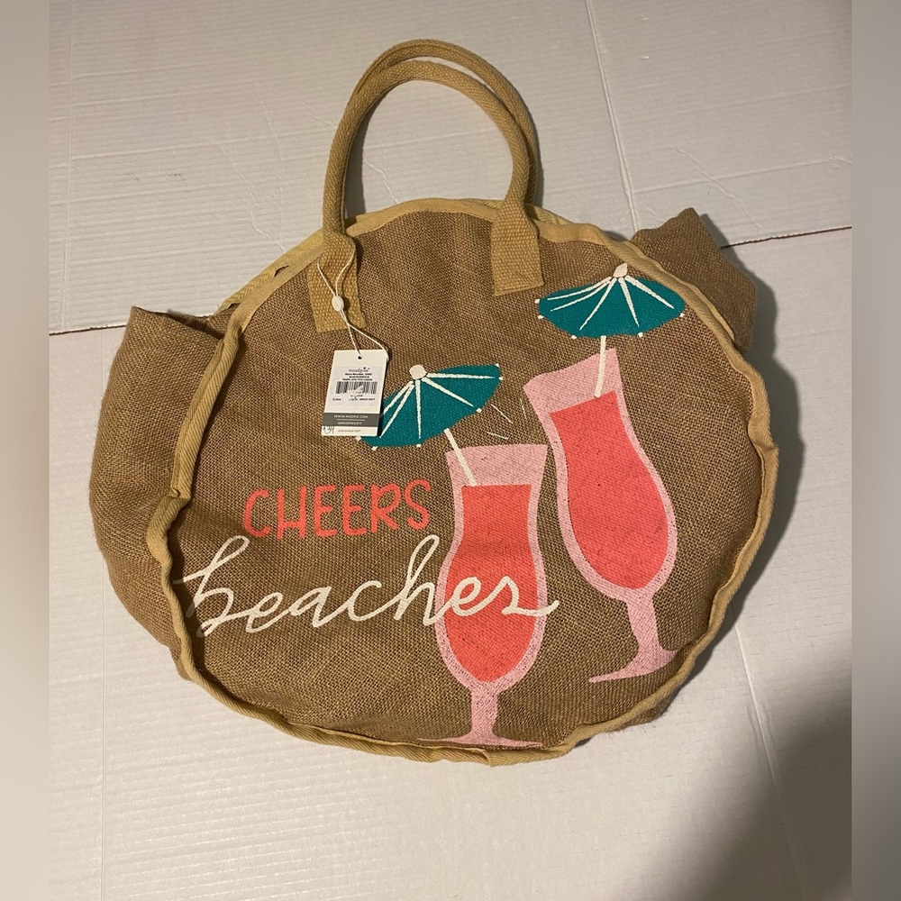 Mud Pie beach ready tropic jute tote cheers 2018  Stone Mountain bag NEW